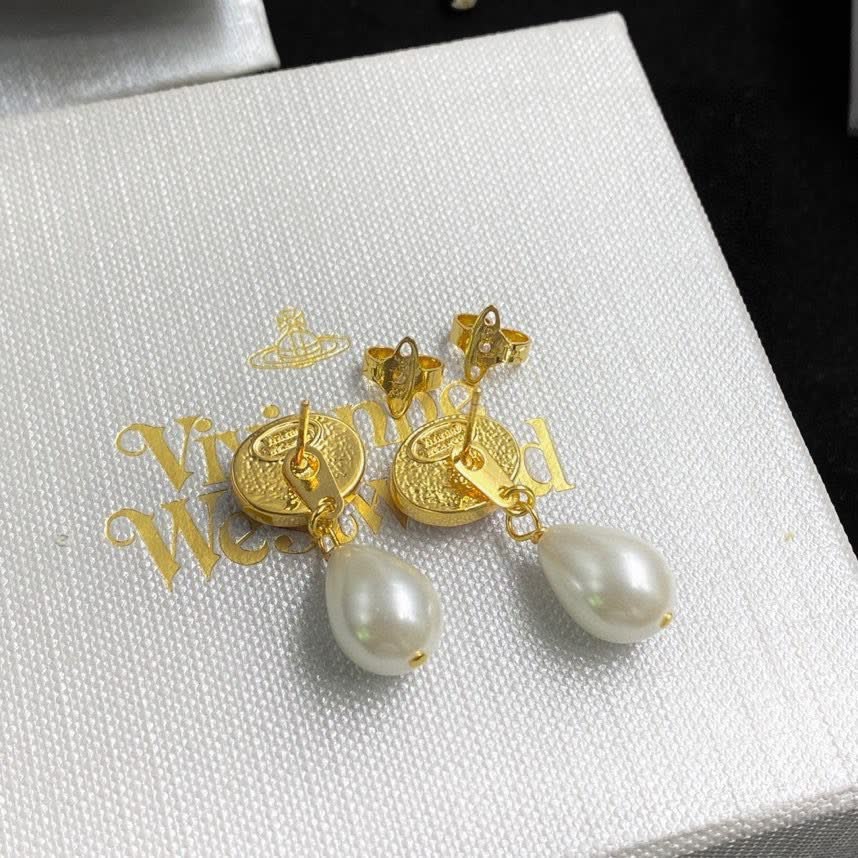Vivienne Westwood Red Enamel Pearl Drop Earrings